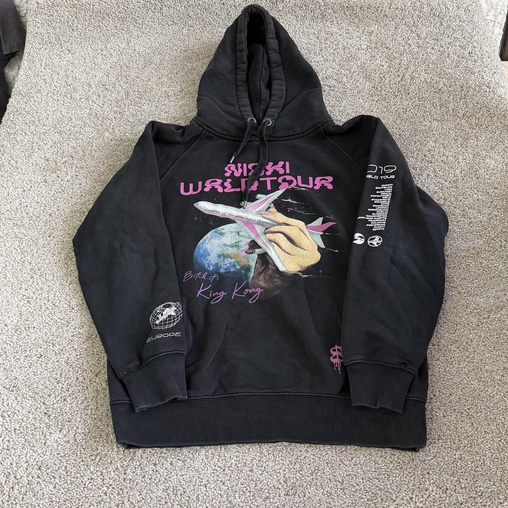 Nicki WRLD Tour Hoodie Mens Large Black Fleece Pullover 2019 Graphic Sweatshirt
